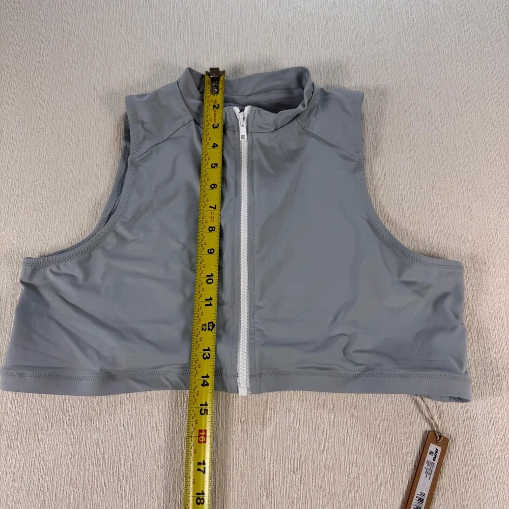 SKIMS Sporty Zipper Swim Mock Neck Top Pacific Blue Gray 2X TP-TNK-3007 NEW